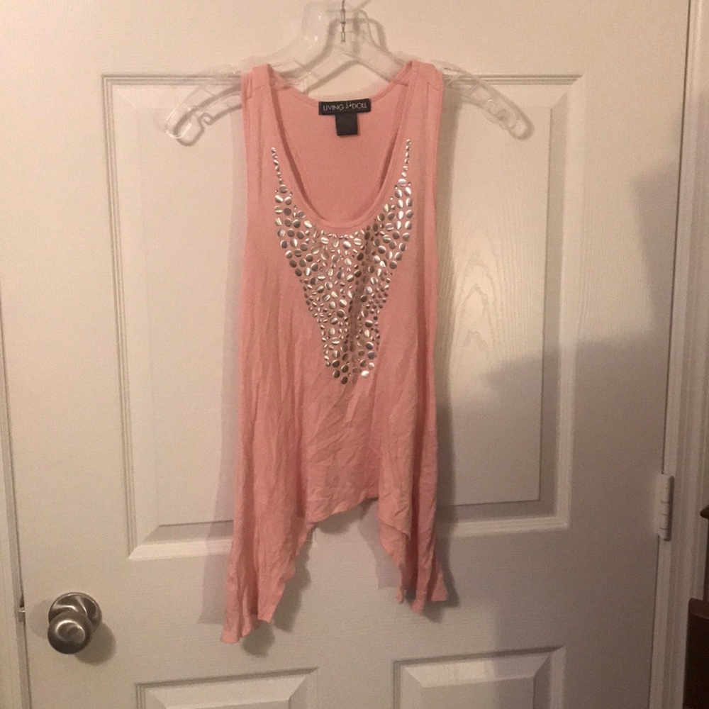 Living Doll Studded Baby Pink Tank Top